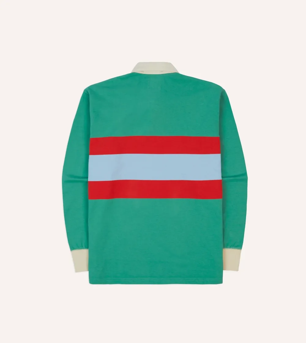 Green, Blue And Red Centre Stripe Cotton Rugby Shirt Plain