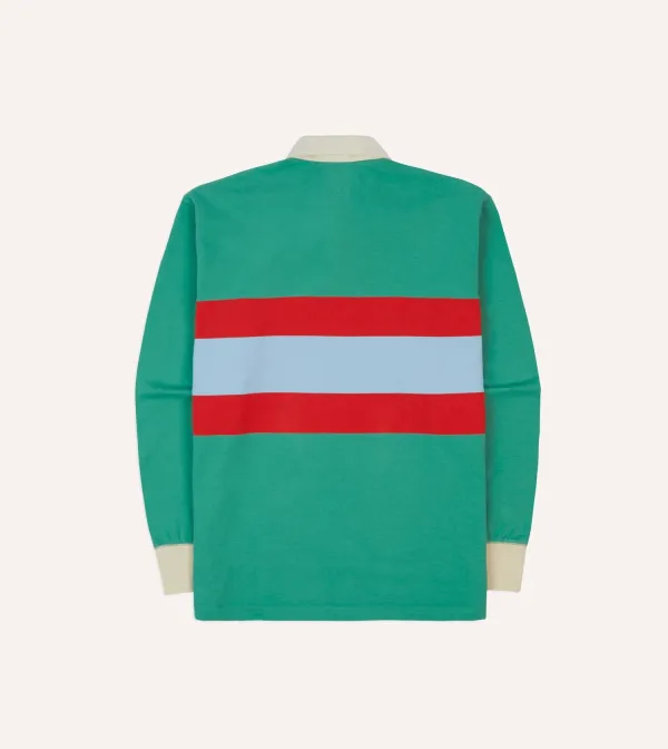 Green, Blue And Red Centre Stripe Cotton Rugby Shirt Plain