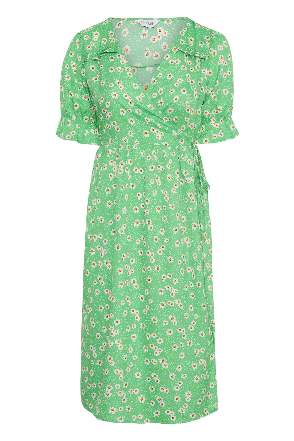 YOURS Curve Green Daisy Print Frill Sleeve Wrap Dress