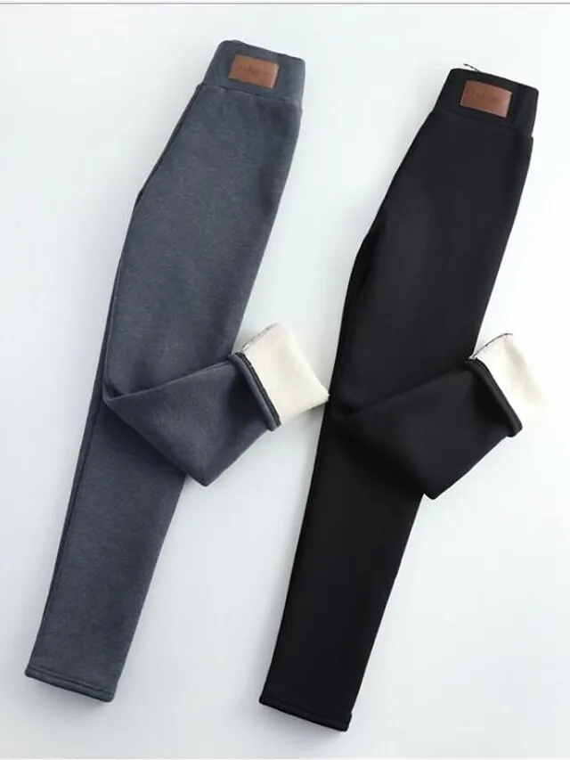 Women‘s Fleece Lineds Leggings Warm Micro-elastic High Waist Basic Casual Daily Black Gray S M Fall & Winter