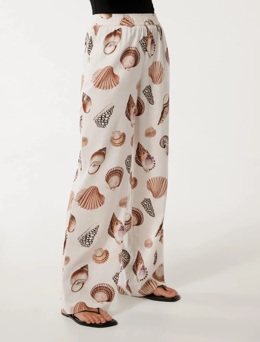 Animal Print Linen Wide-Leg Pants