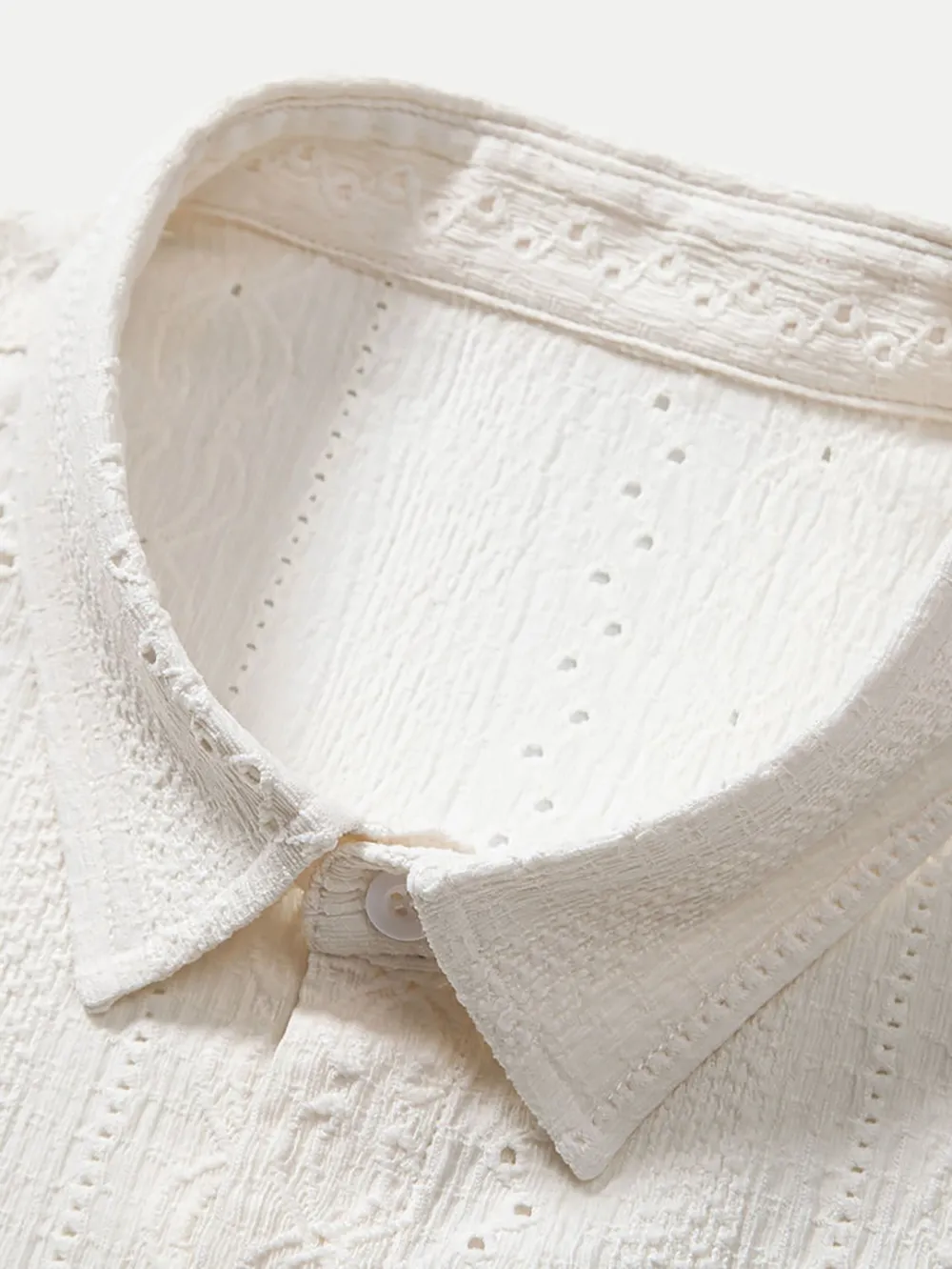 White Textured Button Up Shirt