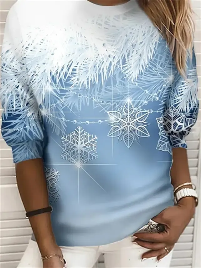 Women Long Sleeve Scoop Neck Printed Christmas Sweatshirts Top