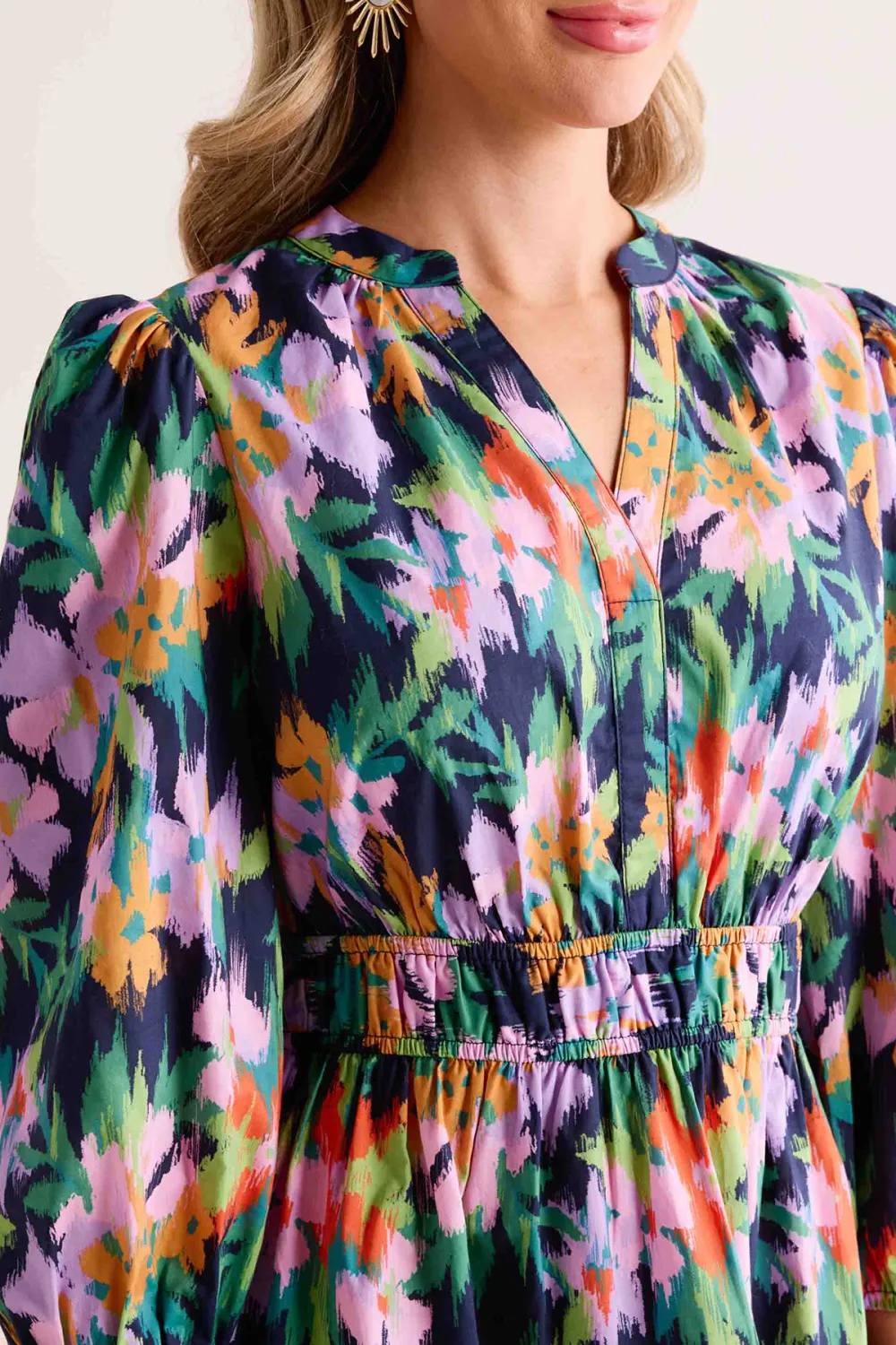 Floral Print Long Sleeve Tiered Dress