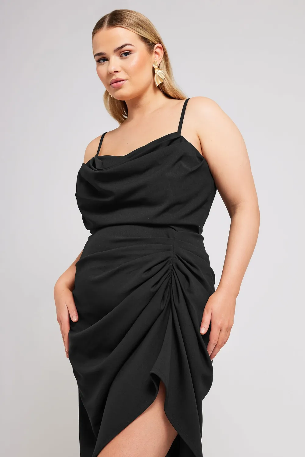 YOURS LONDON Curve Black Cowl Neck Gathered Dress