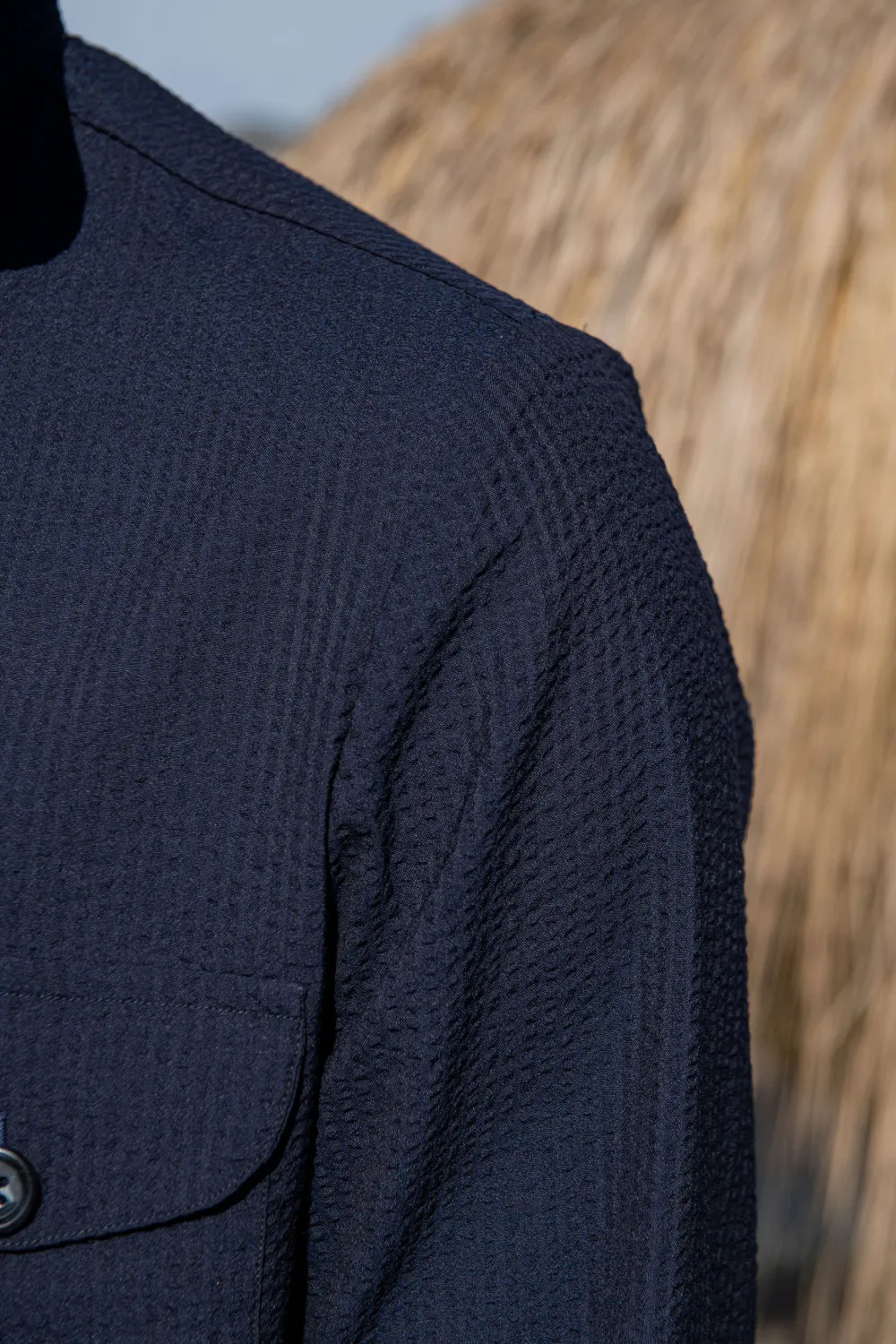 Blue Safari Jacket In  Seersucker