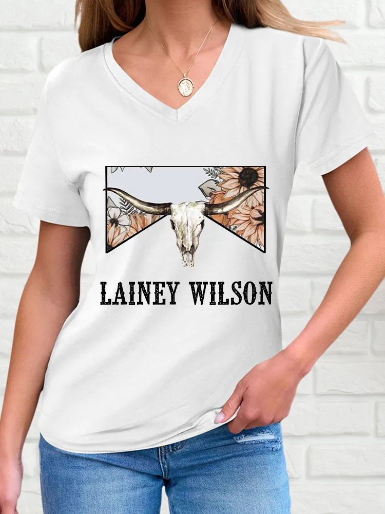 Woman's Simplicity V-Neck And Short Sleeves T-Shirt