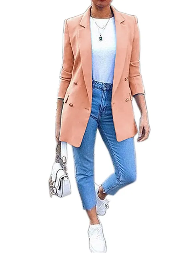 Women's Blazer Solid Color Classic Work Long Sleeve  Casual Work Office Open Front Blazer Jacket Cardigan Solid Color with Pockets