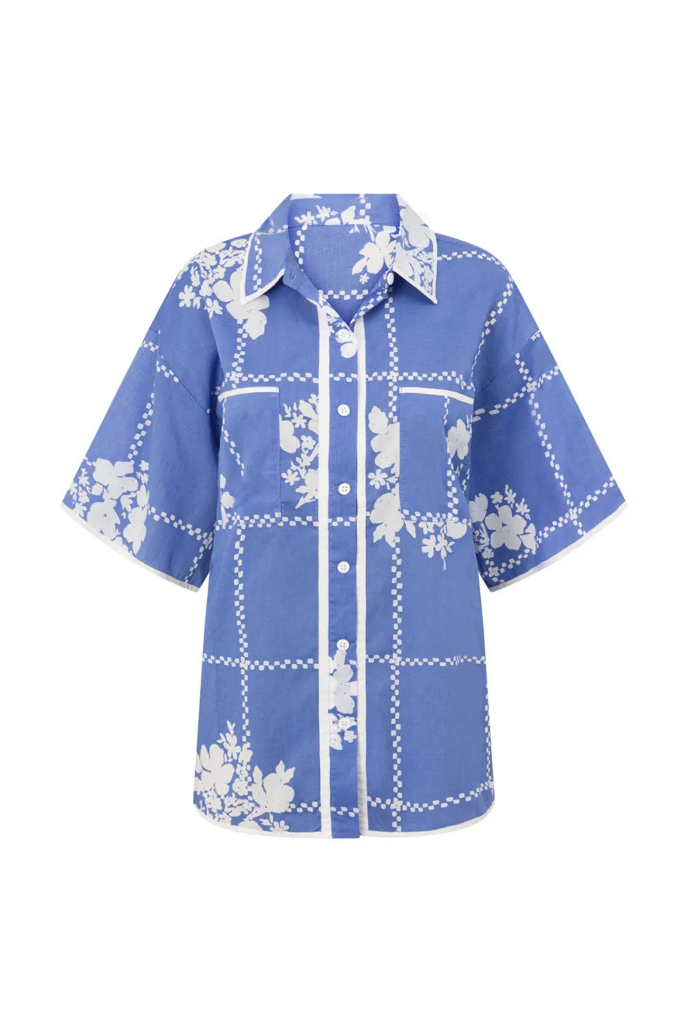 Short Sleeve Floral Print Oversized Shirt