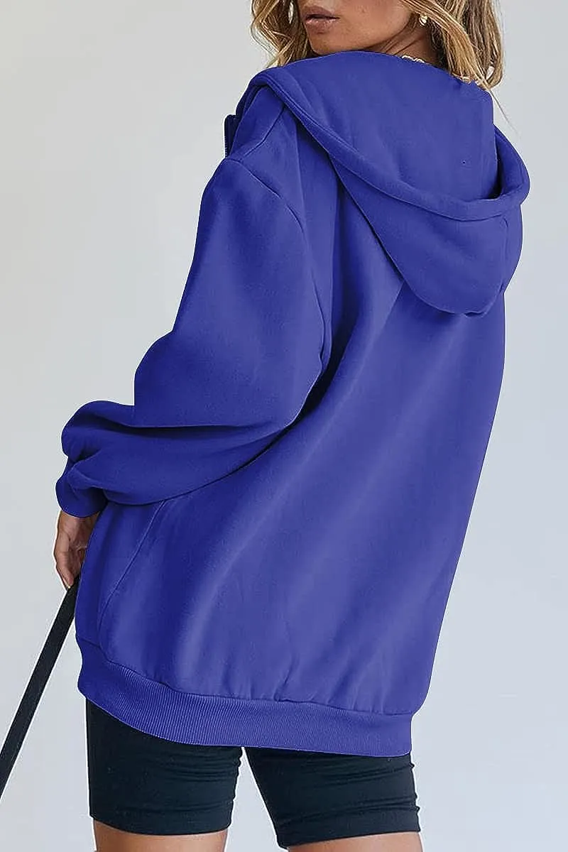 Women's Cute Hoodies Teen Girl Fall Jacket Oversized Sweatshirts Casual Drawstring Zip Up Y2K Hoodie with Pocket