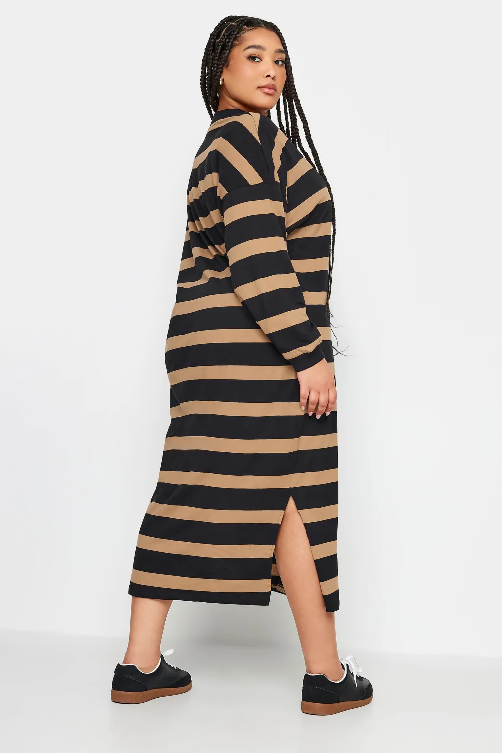 YOURS Curve Beige Brown Stripe Oversized T-Shirt Dress