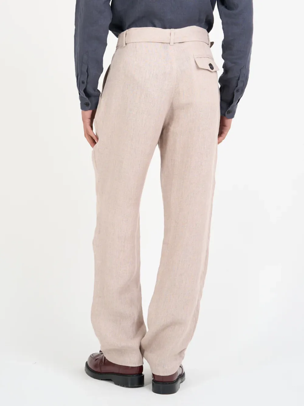Pink Straight-Leg Belted Linen Trousers