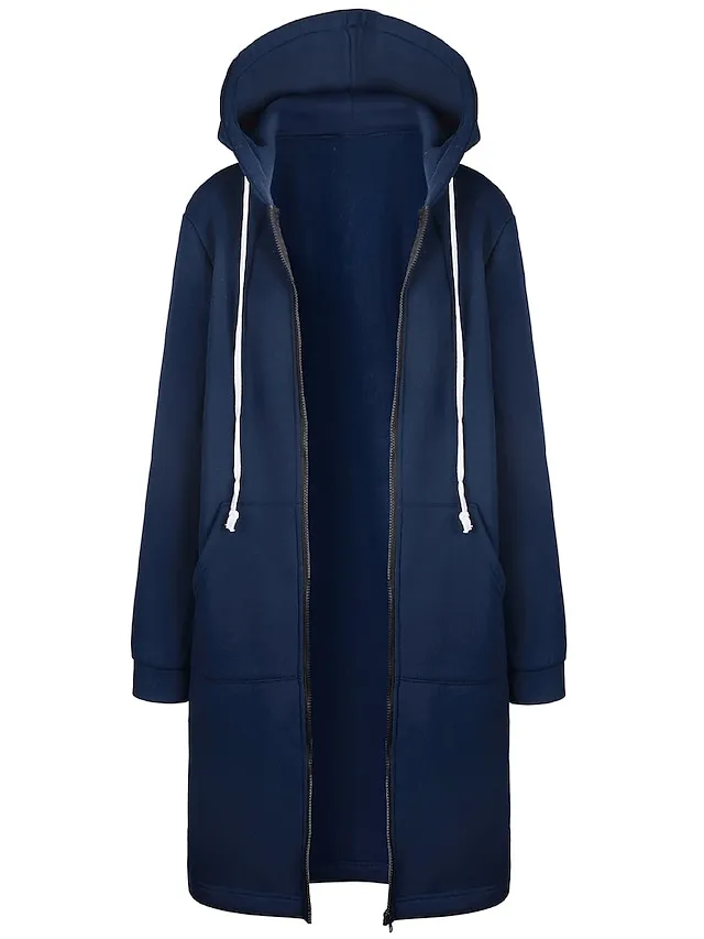 Women's Casual Jacket Fall Windproof Hoodie Jacket with Pockets Casual Workout Regular Long Coat Warm Stylish Long Sleeve Plain Black Pink Wine Sport Street