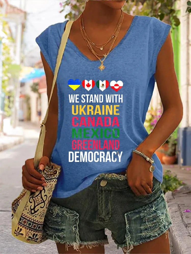Women's We Stand With Ukraine Canada Mexico Greenland Democracy V-neck Vest