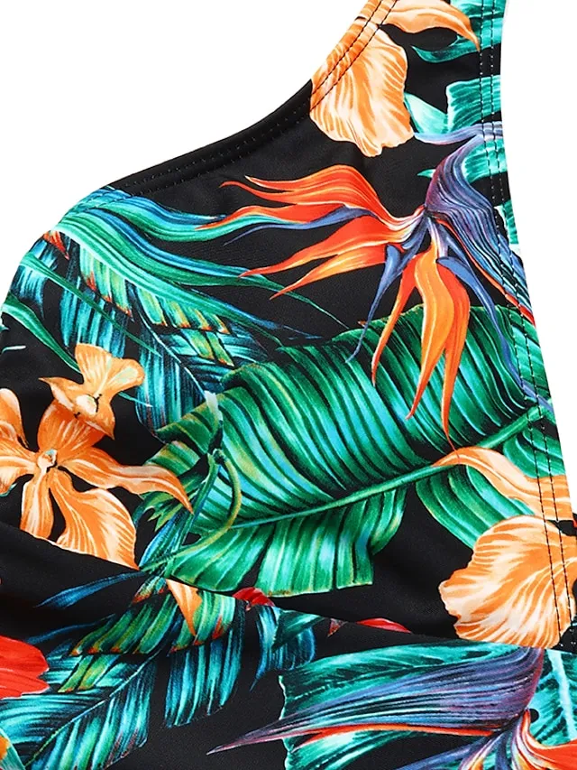 Women's Swimwear Tankini 2 Piece Normal Swimsuit High Waisted Floral Print Leaves Leaf Floral Green Blue Padded V Wire Bathing Suits Sports Vacation Sexy / New