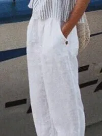 Vacation Casual Loosen Cotton Linen Solid Pants(⚡Clearance Sale)