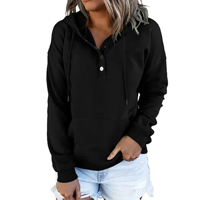 Hoodie Women's Wine Red Black Pink Solid Colored Button Pocket Street Daily Daily Basic Hooded S