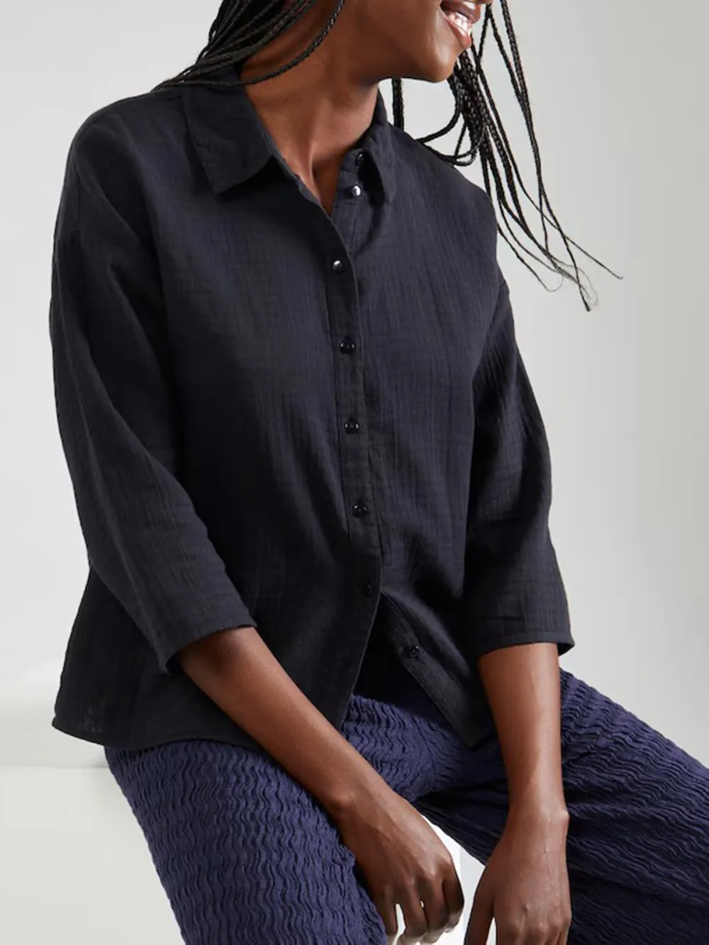 Button Placket Long Sleeve Blouses