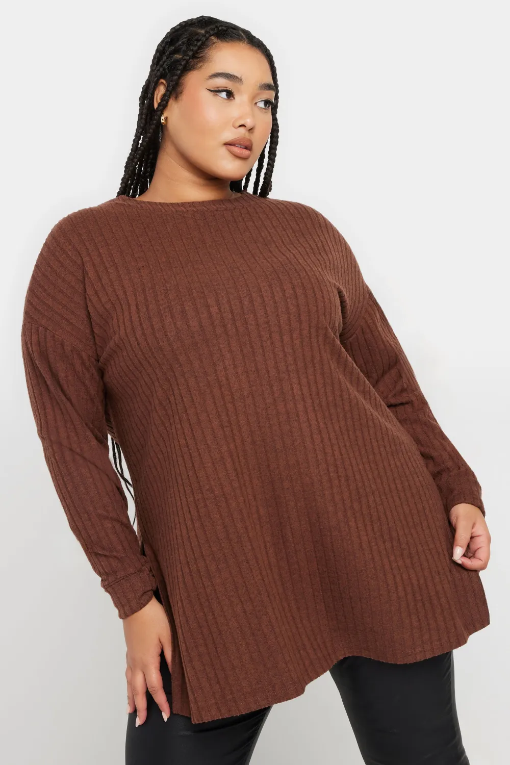 YOURS Curve Rust Orange Side Split High Neck Jumper