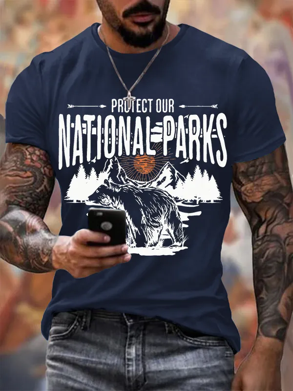 Men'S T-Shirt Men'S Protect Our National Parks Printed Crewneck T-Shirt Theme T-Shirt Pure Cotton