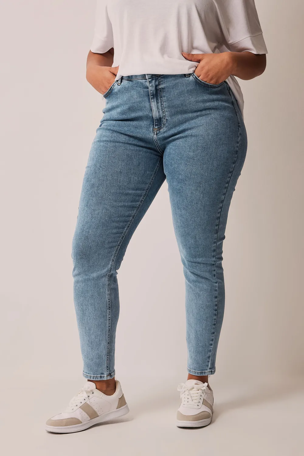 EVANS Curve Blue Mid Wash Contour Skinny Jeans