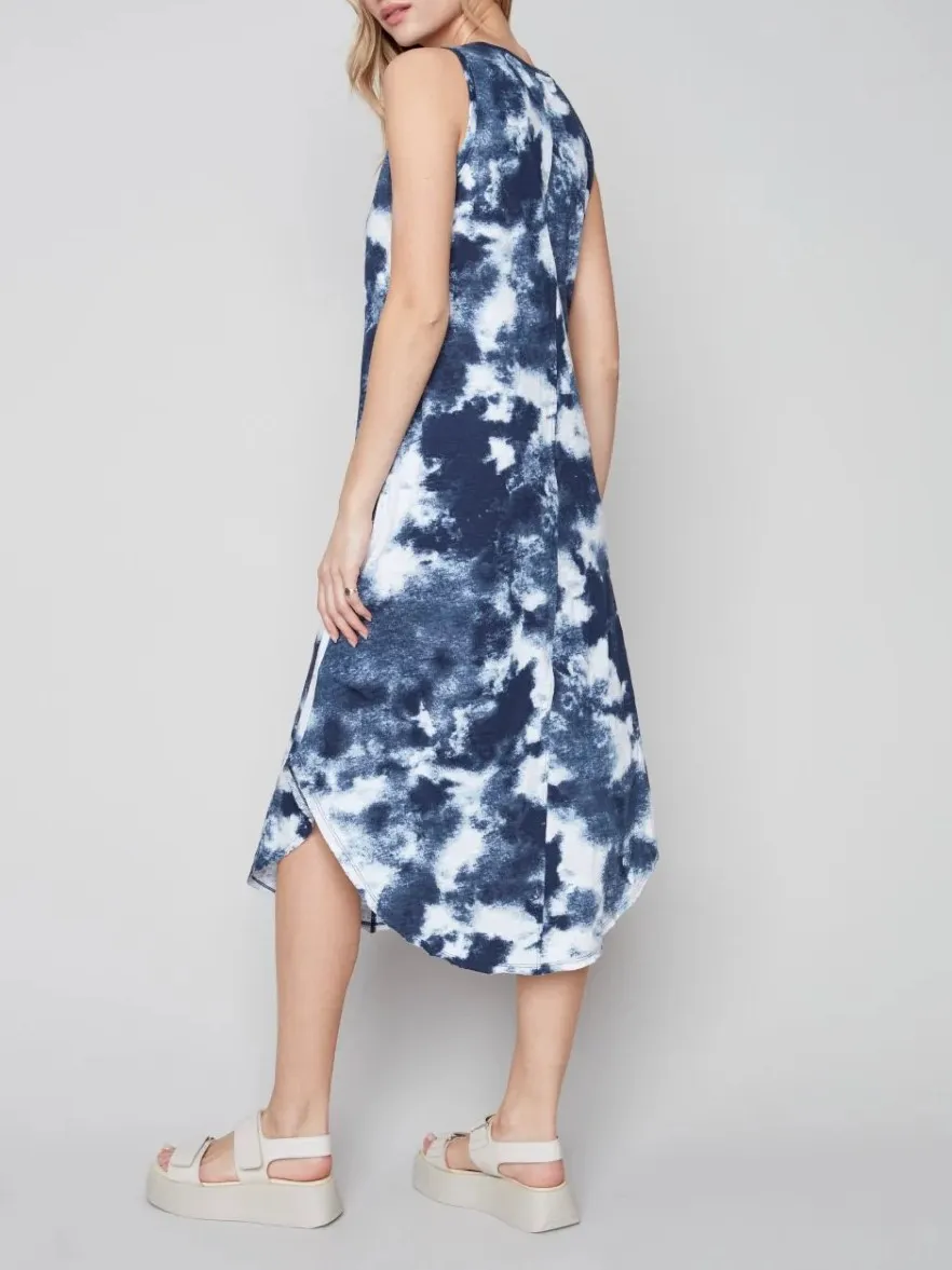 Navy Tie - Dye Sleeveless Dress