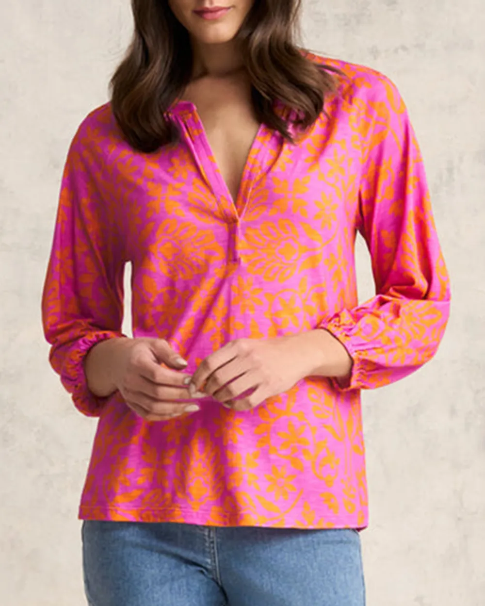 Printed Jersey Top - Pink Orange Print