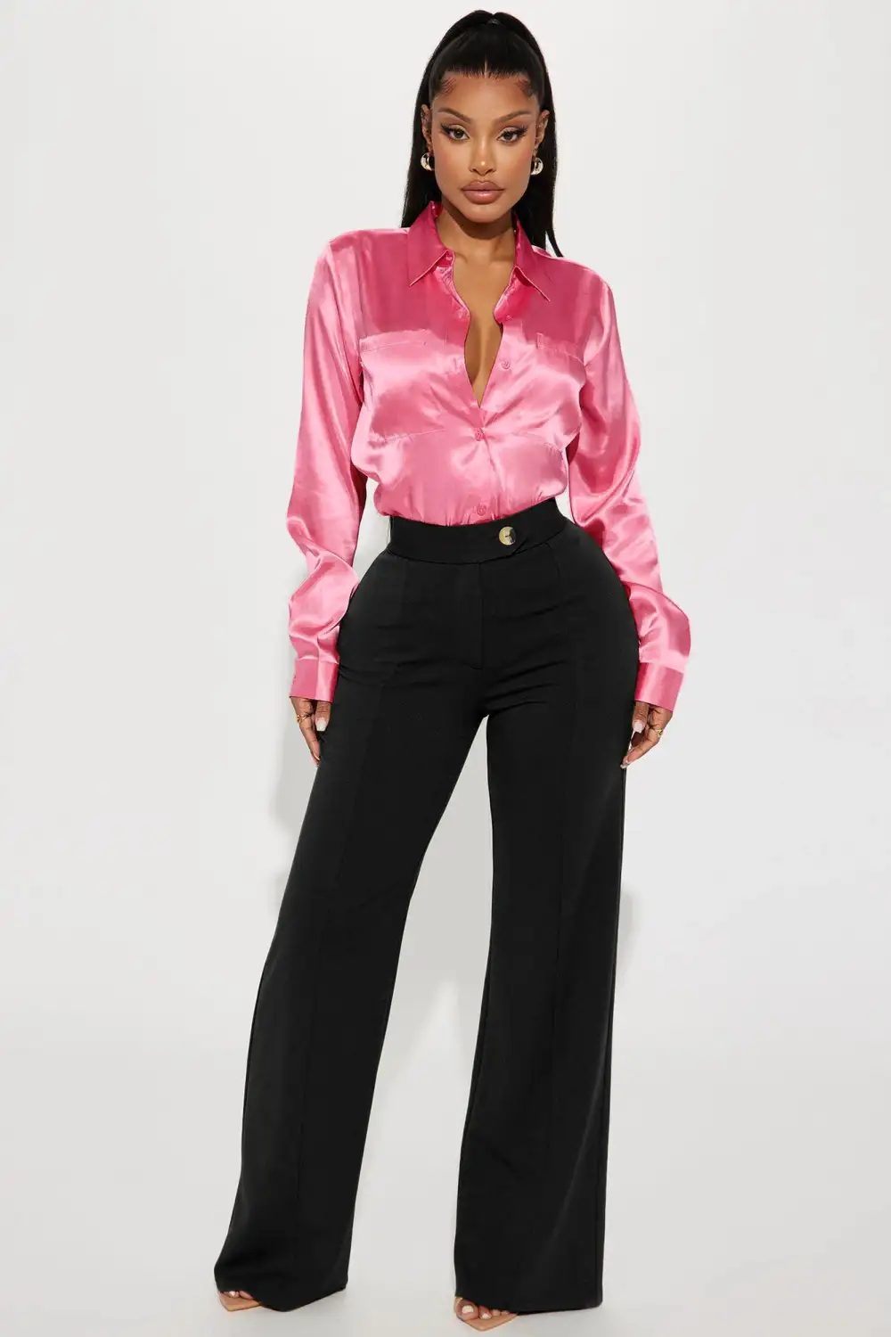 You Better Work Satin Shirt - Pink