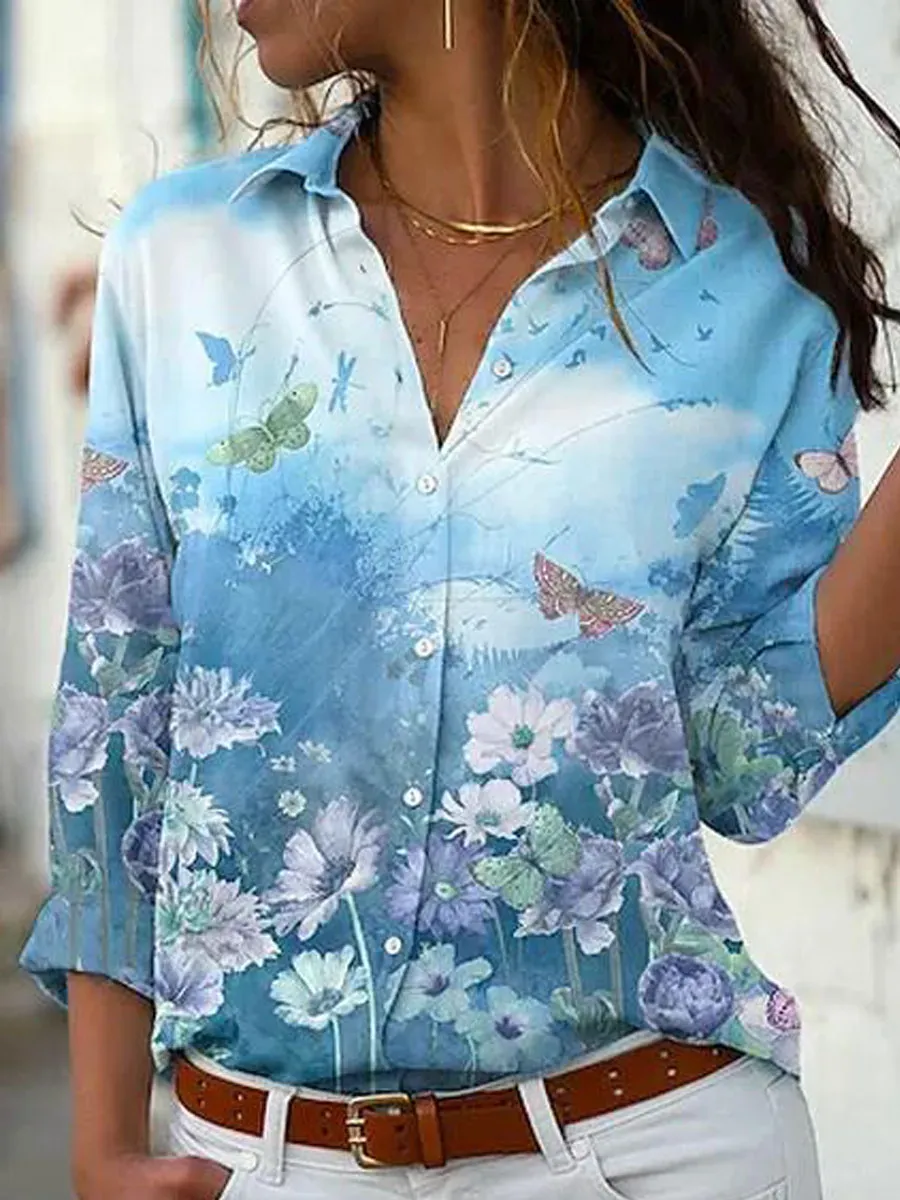 Casual Loose Floral Print Sun Protection Long Sleeve Blouse