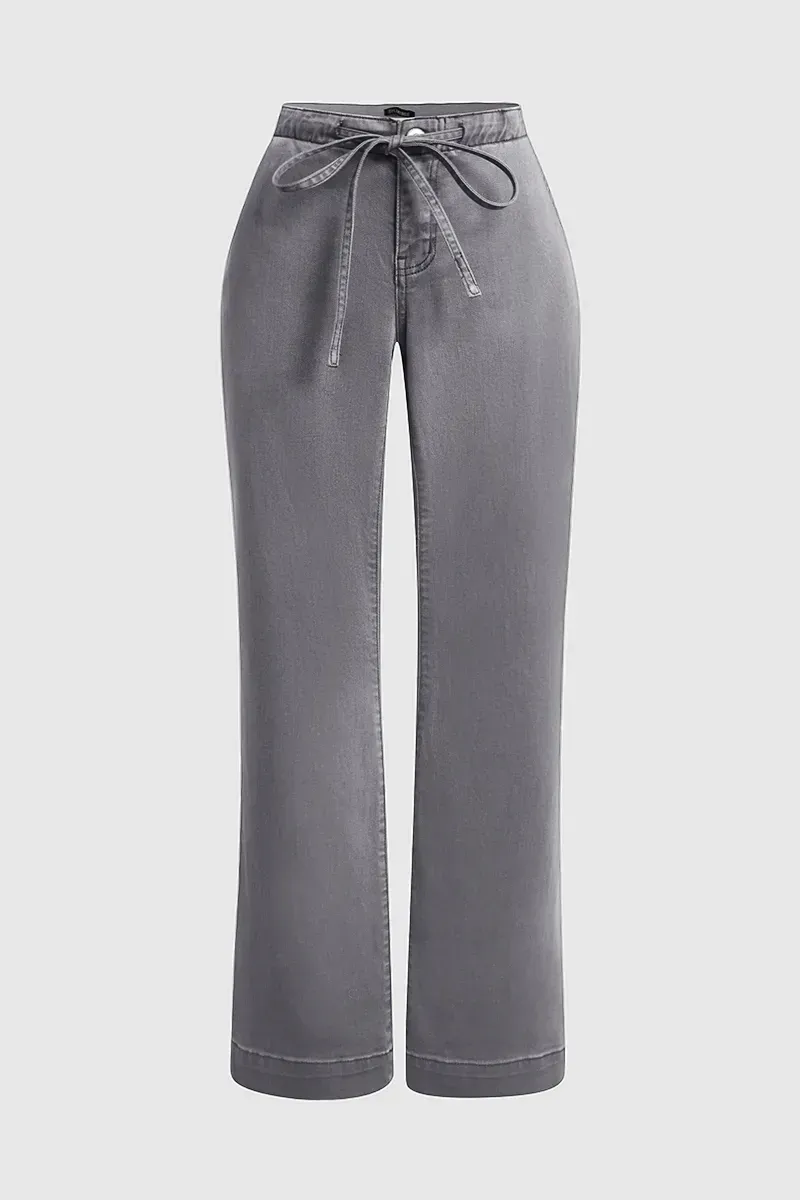 Drawstring Low Waist Wide Leg Jeans