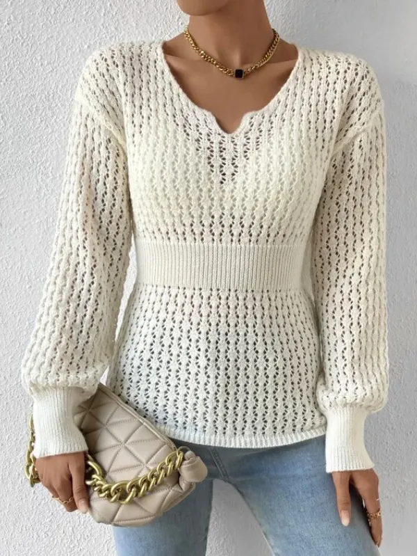 Pointelle Knit Drop Shoulder Sweater