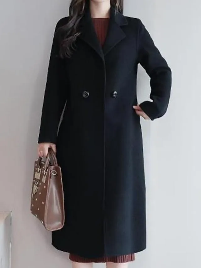 Women's Coat Long Coat Black Blue Camel Red Active Street Fall Regular Fit S M L XL XXL 3XL / Daily / Winter