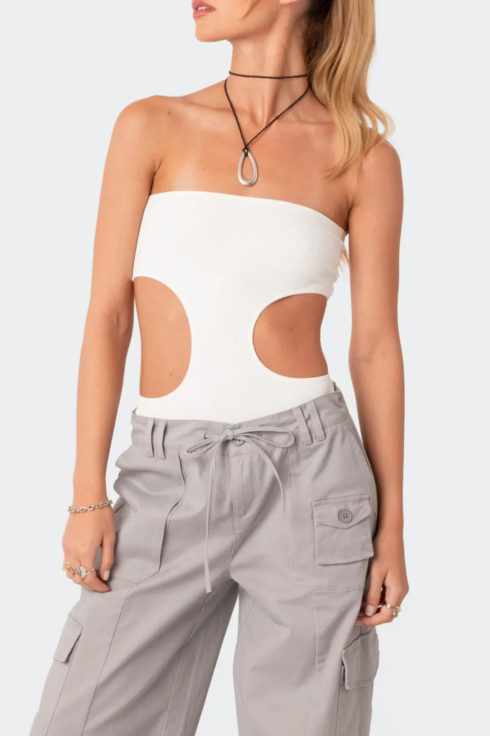 Tube Top Ribbed Cut Out Bodysuit