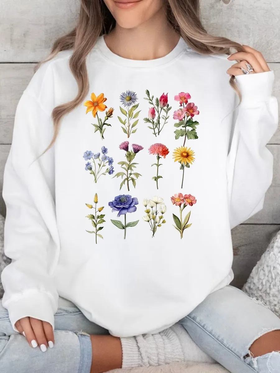 Mixed Flower Print Sweatshirt