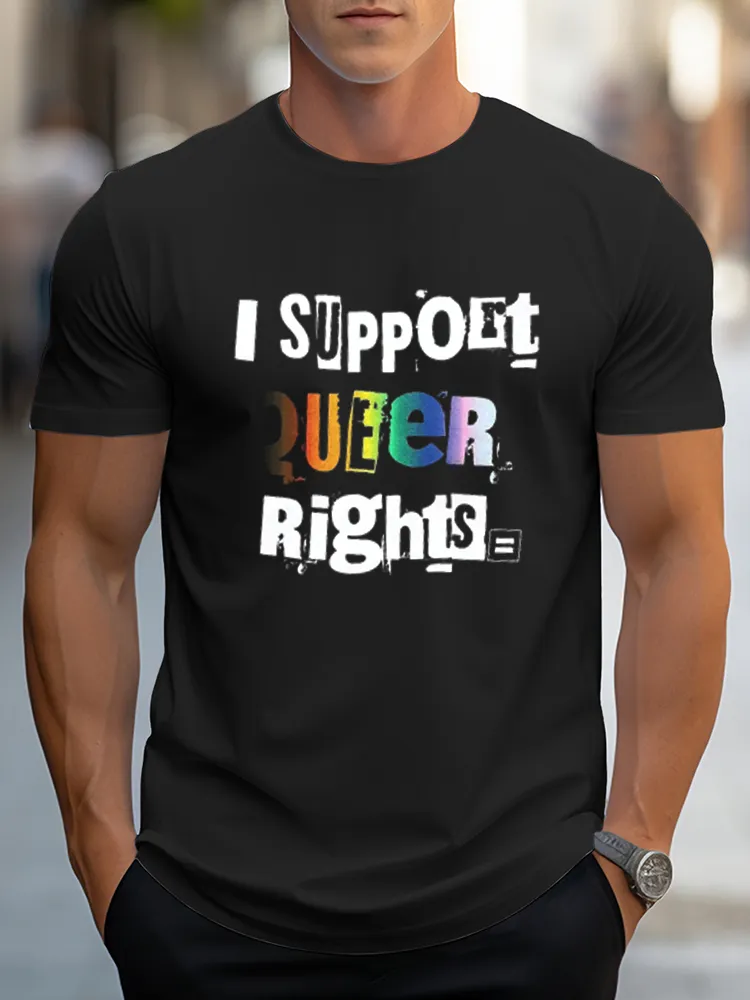 I Support Queer Rights T-Shirt Pure Cotton Round-Neck Short-Sleeved Shirt