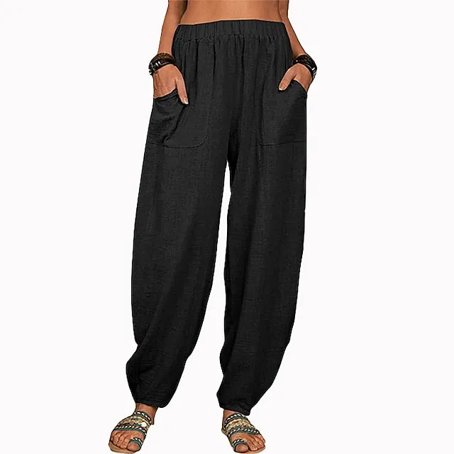 Women's Cotton And Linen Lounge Pants Solid Color Loose Casual Pants Home Street Daily Harem Trousers
