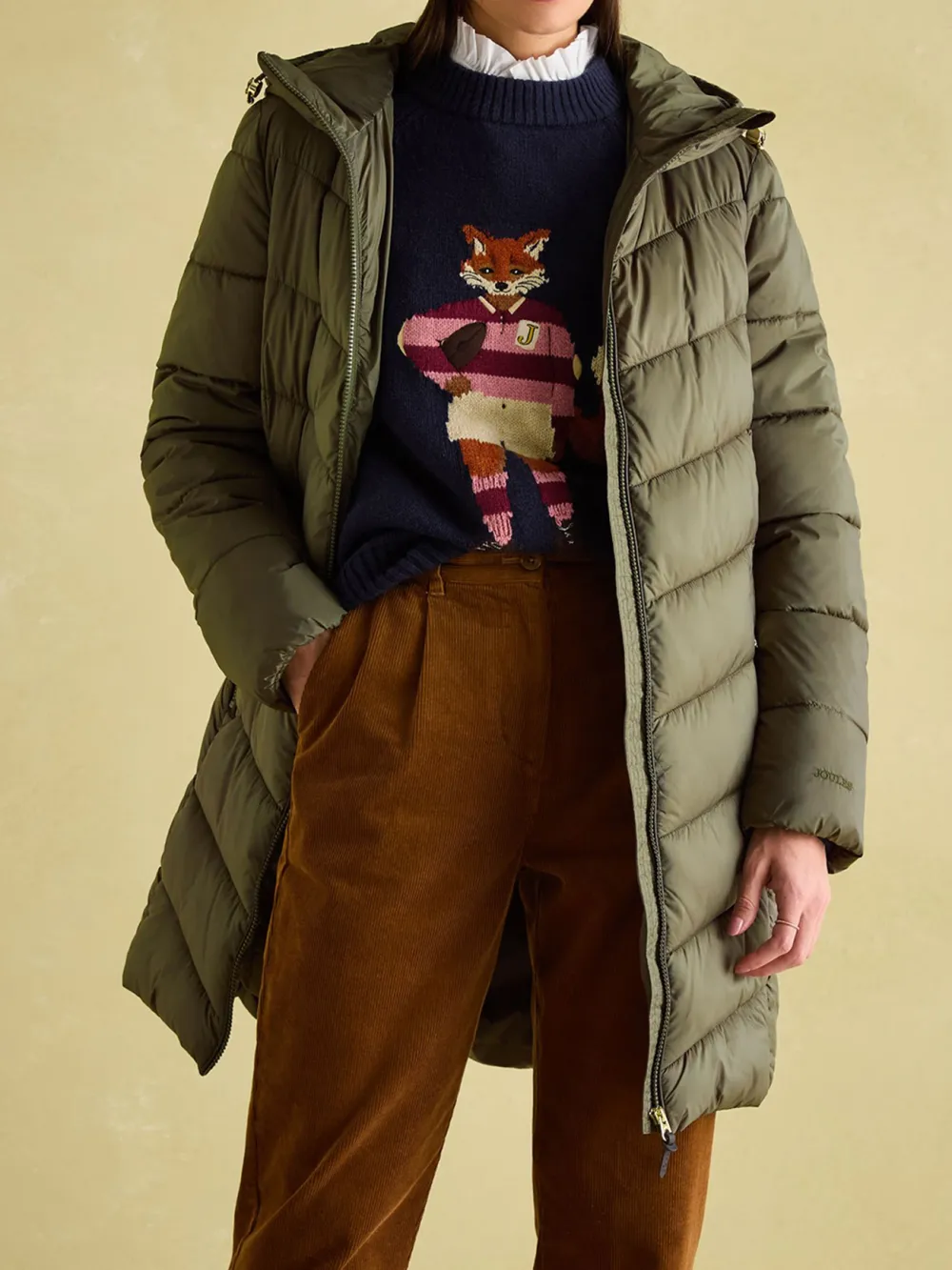 Mid Length Green Showerproof Padded Coat