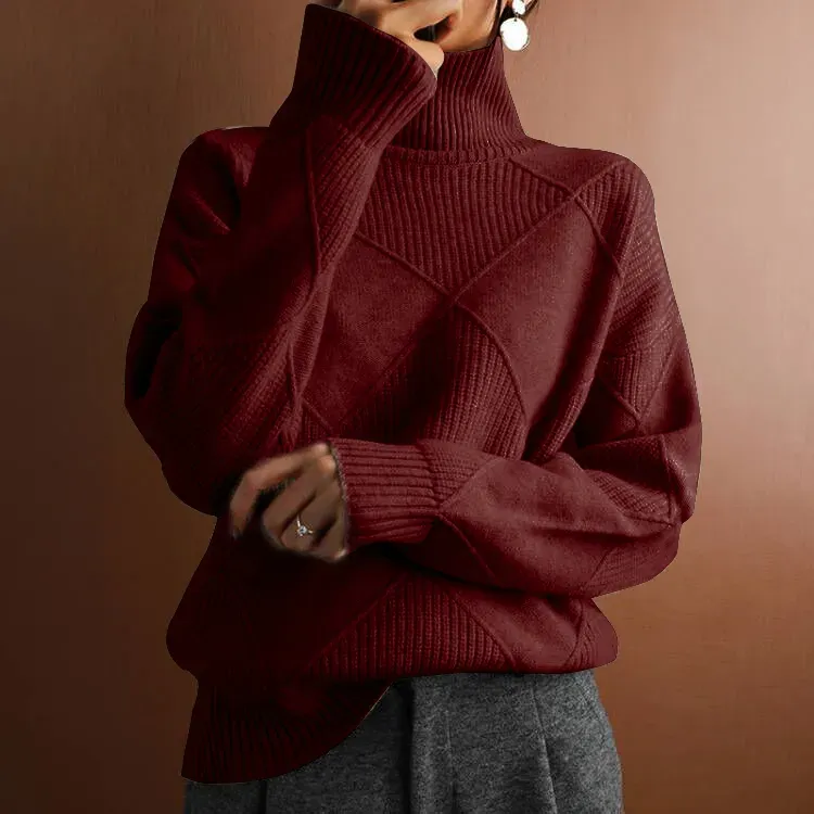 Turtleneck loose lozenge long-sleeved winter sweater