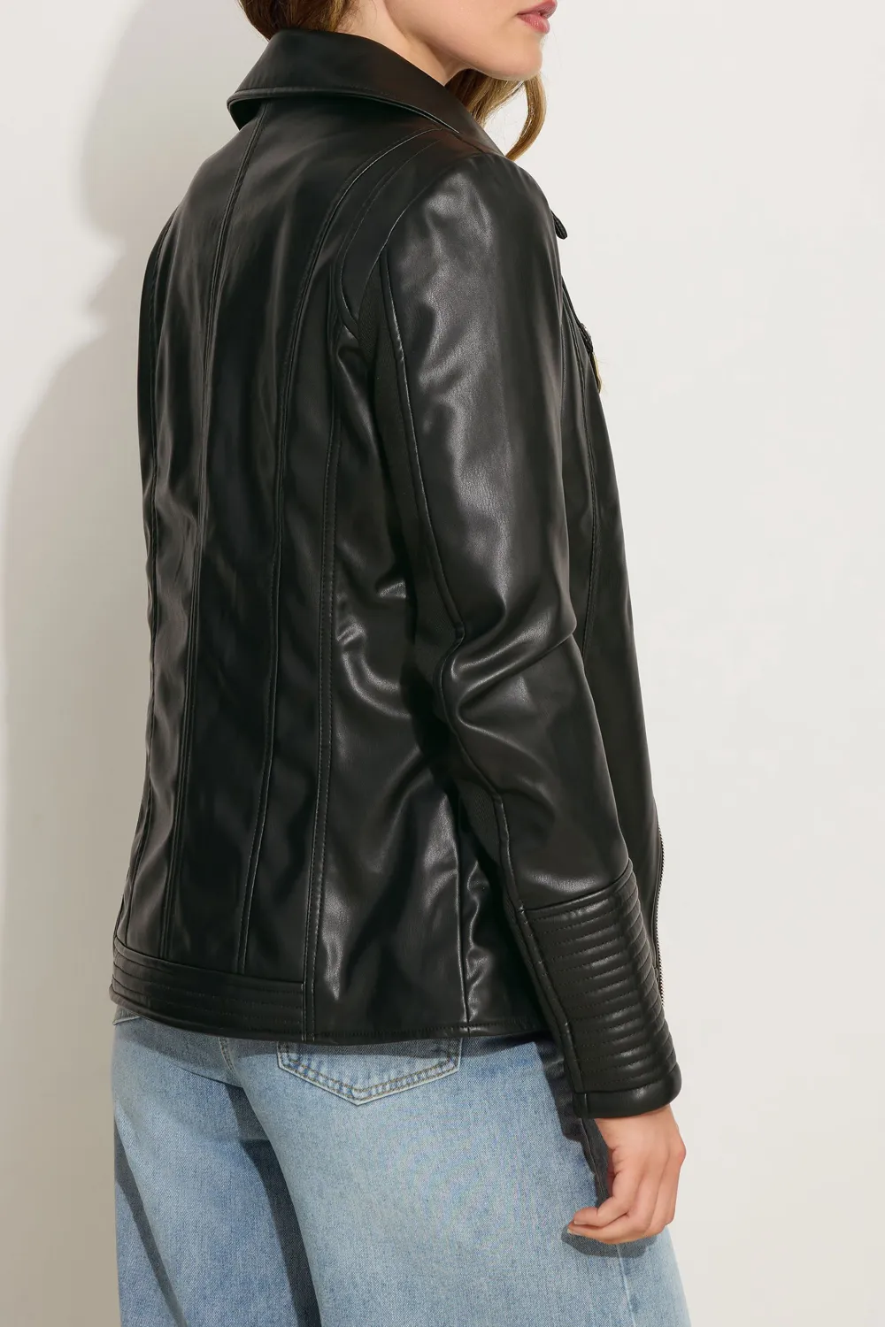 Black Faux Leathe Biker Style Jacket