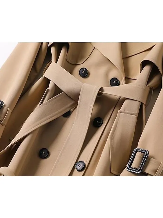 Women's Trench Coat Long Lace up Patchwork Coat Black Blue Camel Beige Fashion Daily Fall Single Breasted Rolled collar Regular Fit S M L XL XXL 3XL