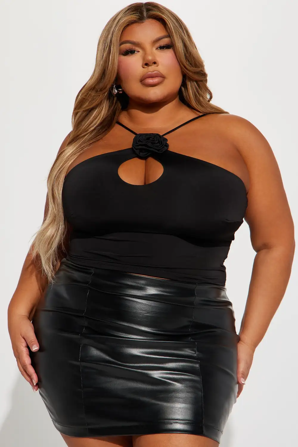 Ria Rosette Halter Top - Black