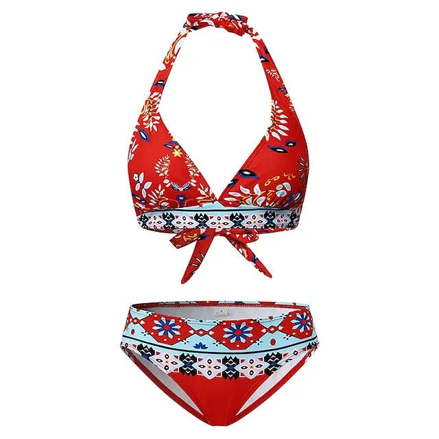 Women's Swimwear Bikini Bathing Suits 2 Piece Normal Swimsuit Halter 2 Piece Sexy Floral Print Light Green Pink Purple Padded V Wire Bathing Suits Sports Vacation Beach Wear