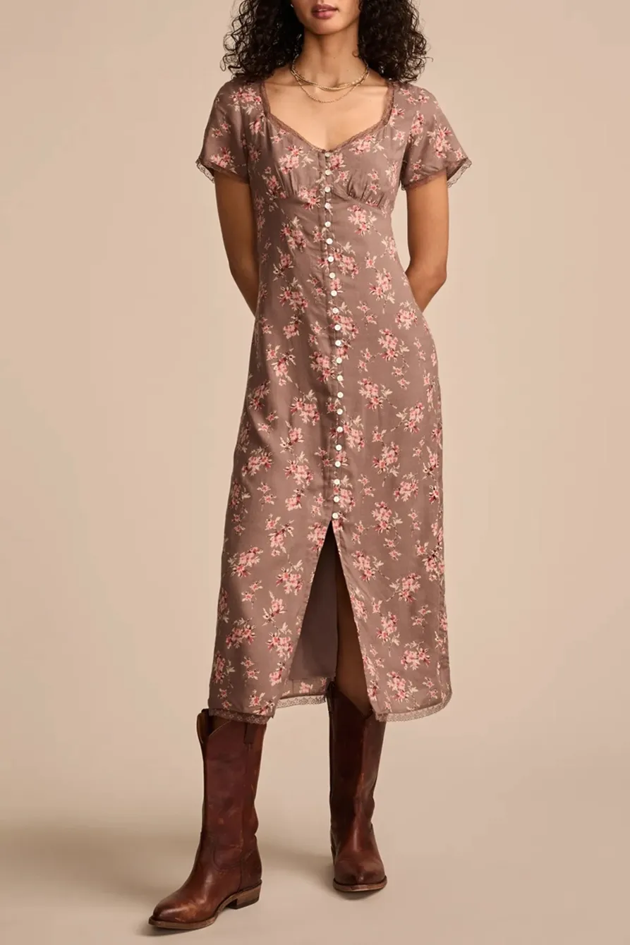 Laupe Floral Lace trimmed Short Sleeve Midi Dress