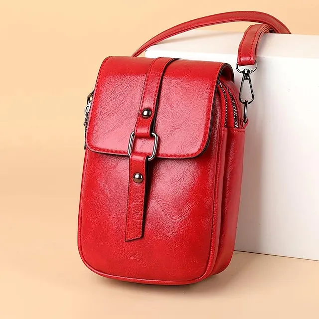 Women's Crossbody Bag Shoulder Bag Mobile Phone Bag PU Leather Shopping Daily Buckle Zipper Large Capacity Waterproof Lightweight Solid Color Black Red Brown
