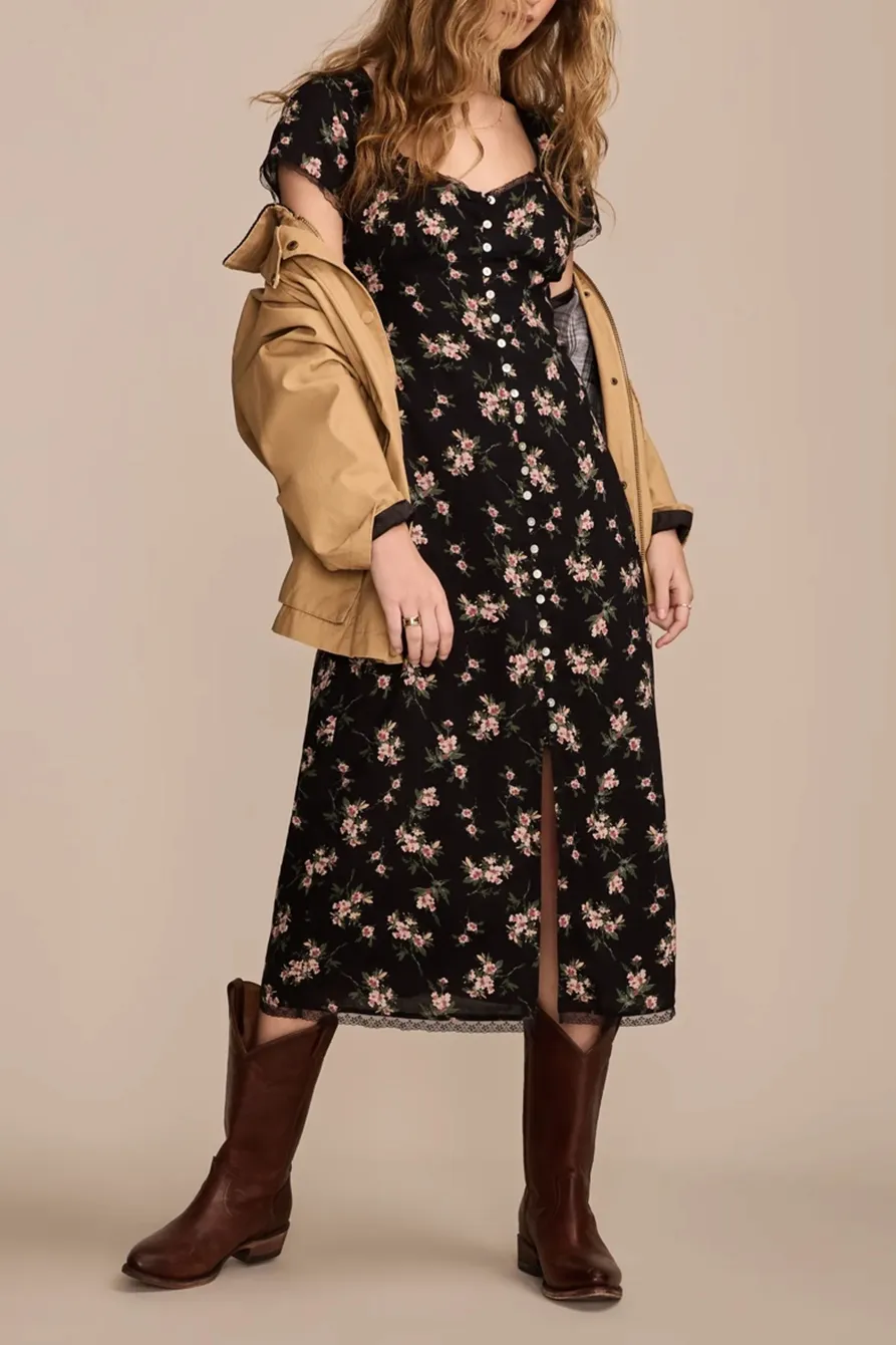 Lace trimmed Short Sleeve Midi Dress