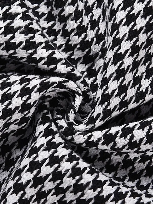 Women's Coat Cloak / Capes Winter Houndstooth Overcoat Fall Long Pea Coat with Belt Elegant Stand Collar Street Daily Wear Fashion Daily Casual Outerwear Long Sleeve Black