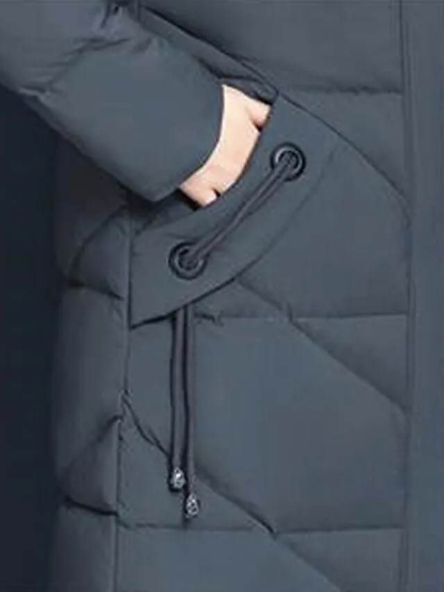 Women's Parka Long Puffer Jacket Winter Coat Zip up Coat with Fur Collar Thermal Warm Heated Coat Fall Outerwear with Pockets Warm Classic Long Sleeve Purple Red