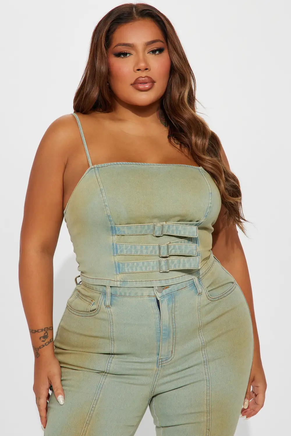 Fiona Tinted Stretch Denim Top - Light Wash