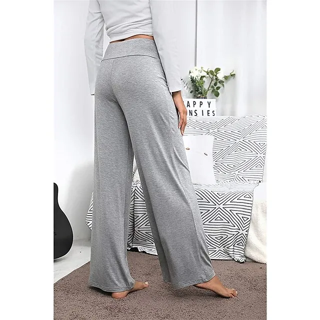 Women's Loungewear Pants Nighty 1 PCS Pure Color Fashion Simple Comfort Home Daily Vacation Cotton Breathable Long Pant Elastic Waist Basic Summer Spring Black Wine