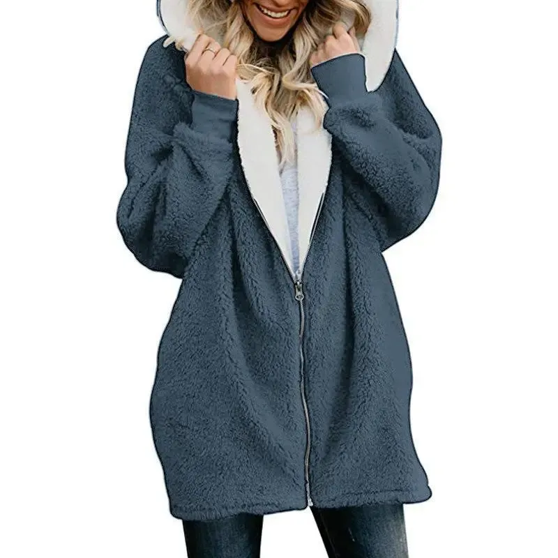Mayoulove Women zipper warm coat with hood